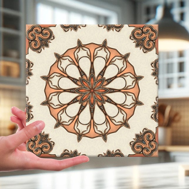 Carreau Style italien artistique Carrelage géométrique en  (Tile featuring an abstract floral geometric pattern inspired by Italian Mediterranean art )