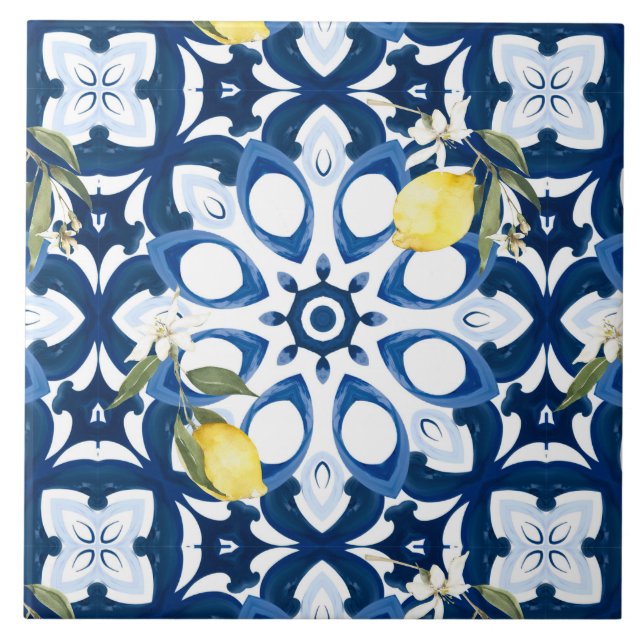 Carreau style italien, méditerranéen, majolica, citron, (Devant)