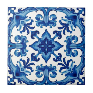 Carreau style italien, méditerranéen, mosaïque, bleu,