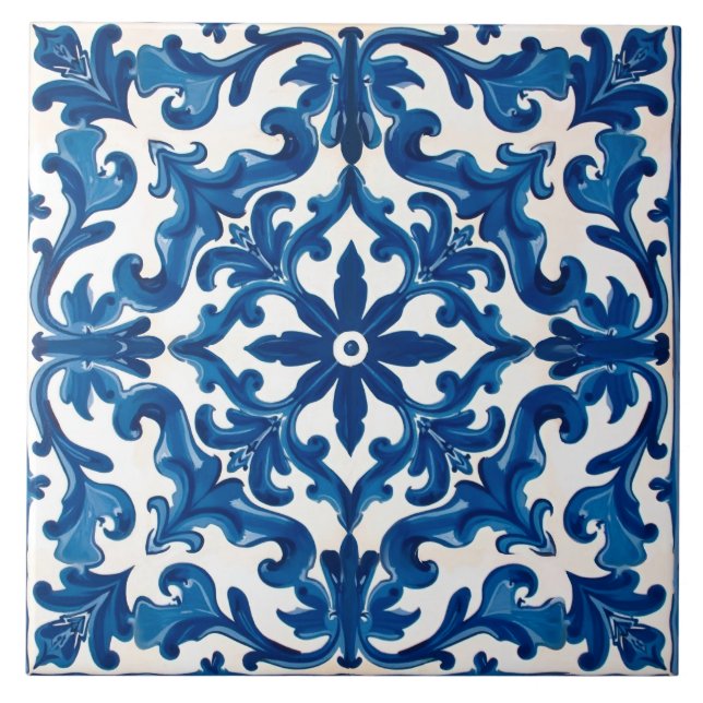 Carreau style italien, méditerranéen, mosaïque, bleu, (Devant)