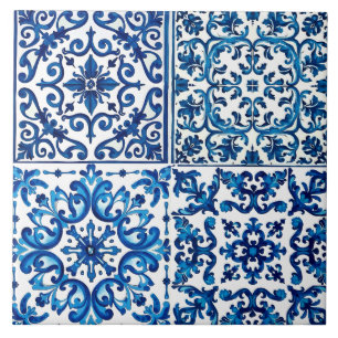 Carreau style italien, méditerranéen, mosaïque, bleu,