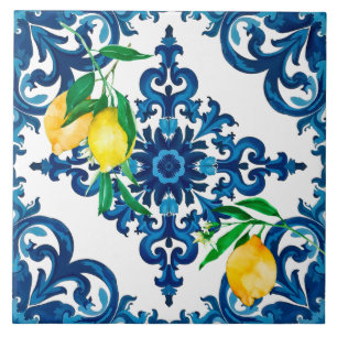 Carreau style italien, mosaïque, bleu, citron,