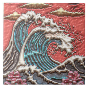 Carreau Style Japonais Grande Vague Sakura Cerry Blossoms