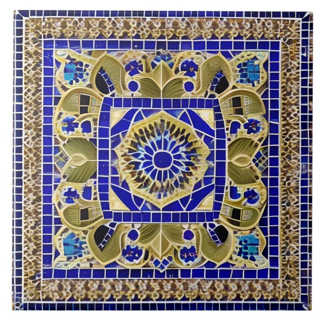 Carreau Style marocain Simulé Mosaïque Bleu et Or (Devant)