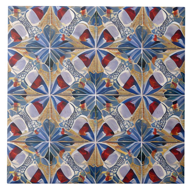 Carreau Style marocain Simulé Mosaïque Bleu et Rouge (Devant)