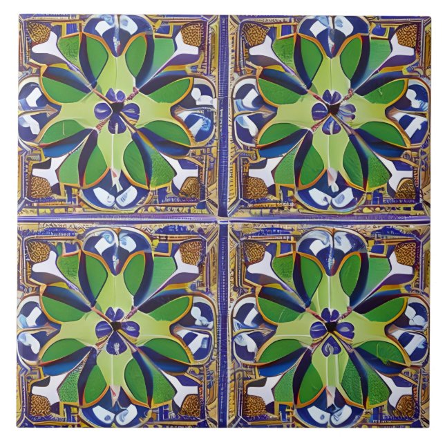 Carreau Style marocain Simulé Mosaïque bleu et vert (Devant)