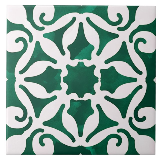 Carreau Style Méditerranéen Décor Vert (Devant)