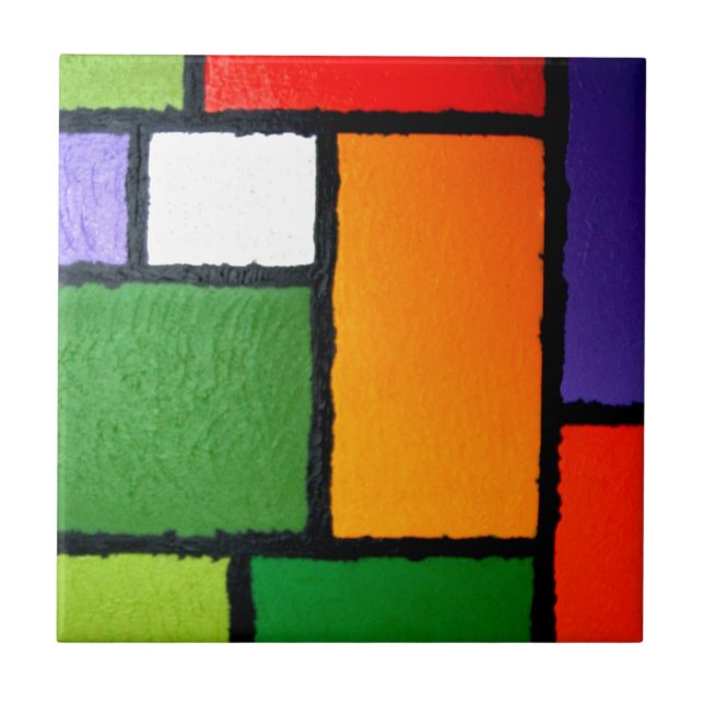 Carreau Style Mondrian Orange Green Blue Fuzzy Abstrait (Devant)