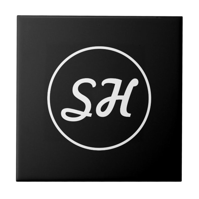 Carreau Style Rétro-Moderne Monogramme | Noir & Blanc (Devant)
