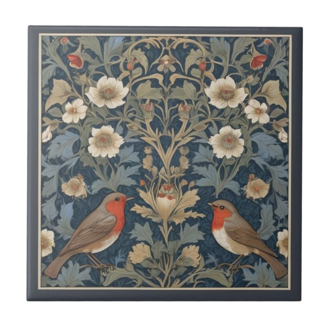 Carreau Style Robin Bird Couple William Morris (Devant)