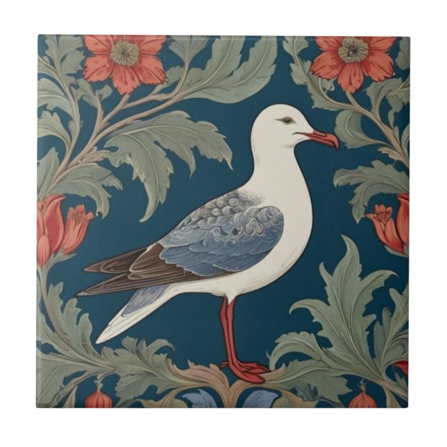 Carreau Style Seagull William Morris Mer droite Oiseau mar (Devant)