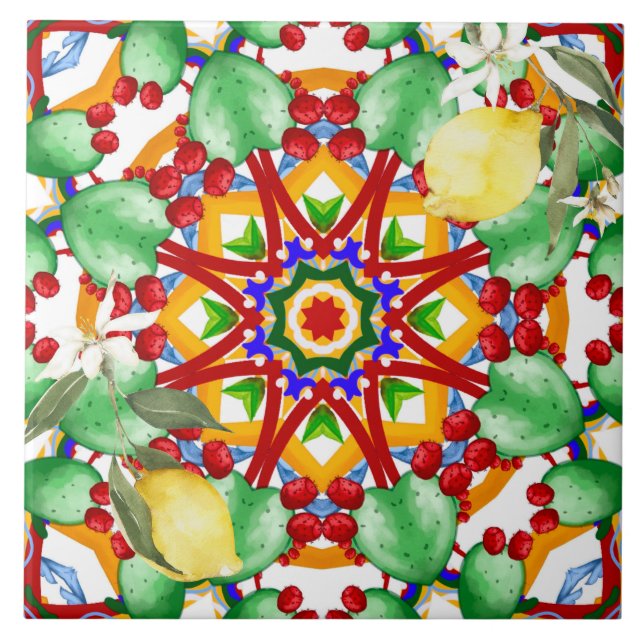 Carreau style sicilien, citrons, majolica (Devant)
