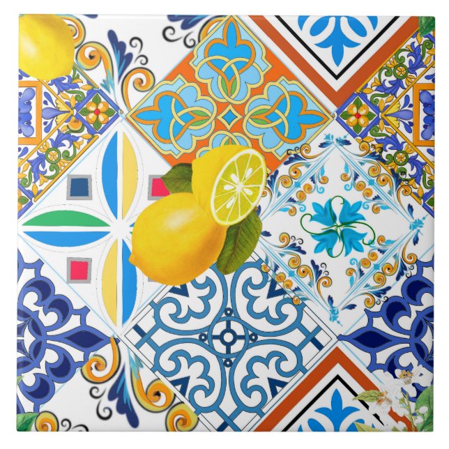 Carreau style sicilien, majolica, citrons                (Devant)