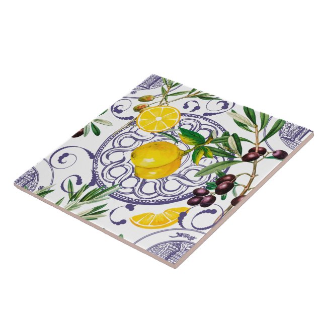 Carreau style sicilien, majolica, citrons                (Côté)