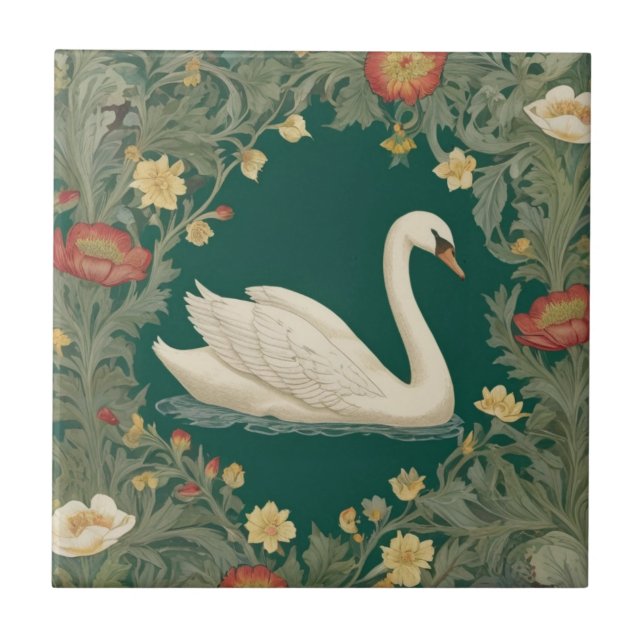 Carreau Style Swan William Morris Face droite Turquoise Ve (Devant)