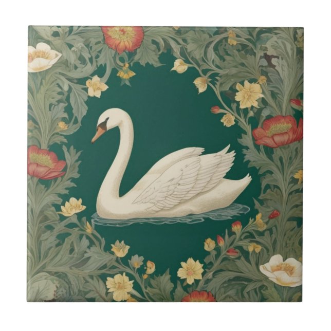 Carreau Style Swan William Morris Face gauche Turquoise Ve (Devant)