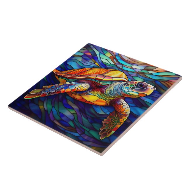 Carreau Style verre tendu tortue de mer hawaïenne art Honu (Côté)