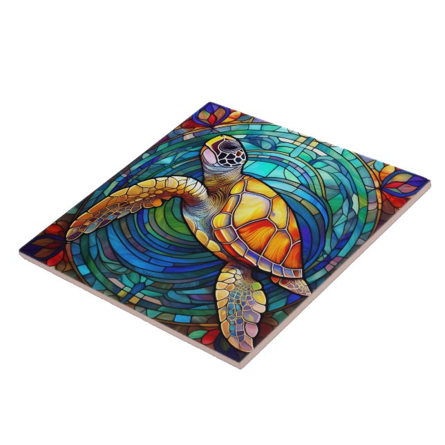 Carreau Style verre tendu tortue de mer hawaïenne art Honu (Côté)