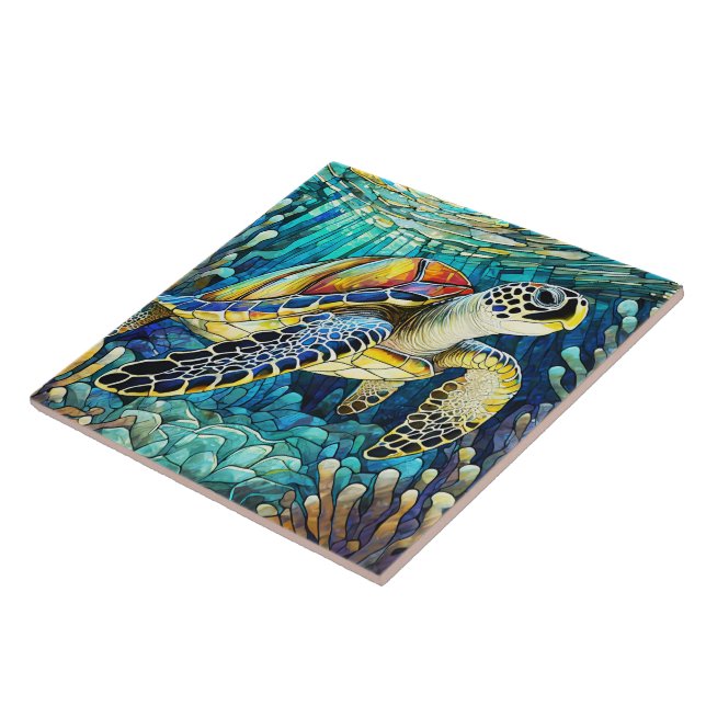 Carreau Style verre tendu tortue de mer hawaïenne art Honu (Côté)