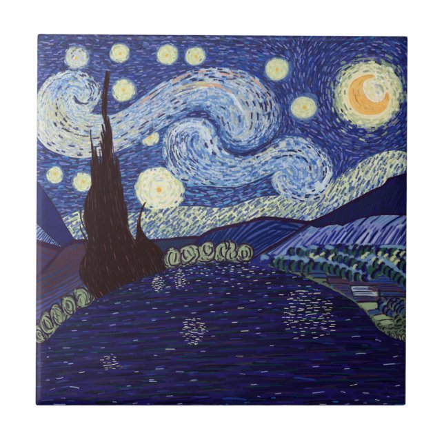 Carreau Style Vincent Van Gogh Starry Nuit et lac (Devant)