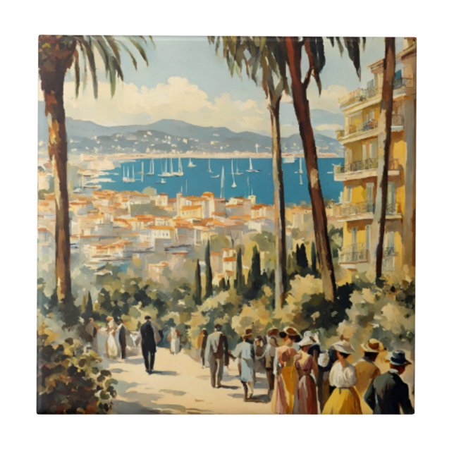 Carreau Style vintage Cannes Français Aquarelle (Devant)