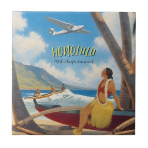 Carreau Style Vintage Hawaïen Voyage Honolulu Fille Hula