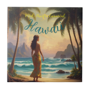Carreau Style vintage Hawaiian Travel Honolulu Hula Girl