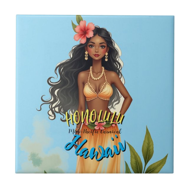 Carreau Style vintage Hawaiian Travel Honolulu Hula Girl (Devant)