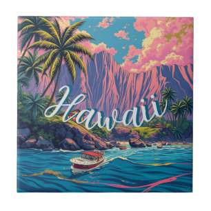 Carreau Style vintage Hawaiian Travel Honolulu Mid-Pacific