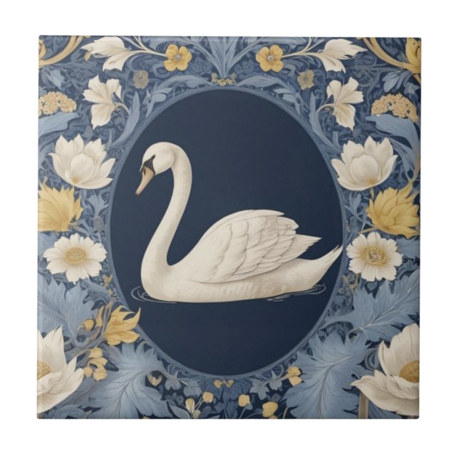 Carreau Style White Swan William Morris Face gauche à Bird (Devant)