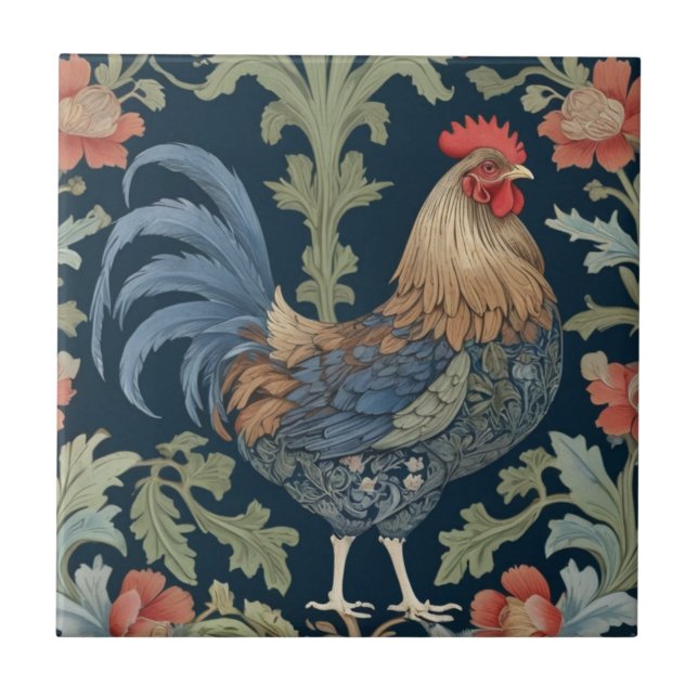 Carreau Style William Morris Face droite au poulet floral (Devant)