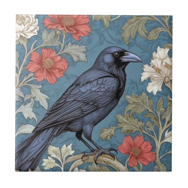 Carreau Style William Morris Face droite Black Crow Bird (Devant)