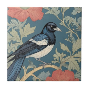 Carreau Style William Morris Face droite Magpie Bird