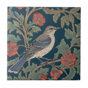Carreau Style William Morris Face droite Mockingbird Bird