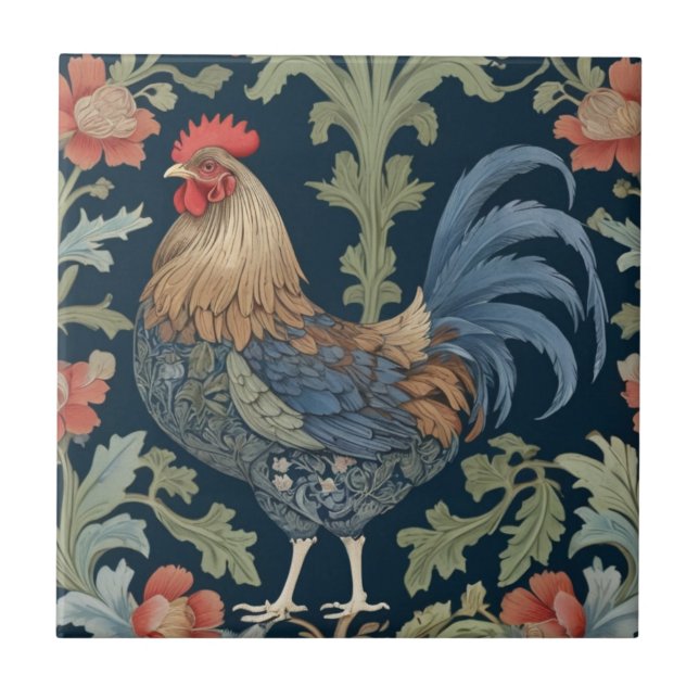 Carreau Style William Morris Face gauche au poulet floral (Devant)