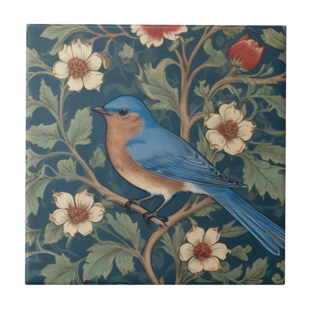 Carreau Style William Morris Face gauche Bluebird Bird (Devant)