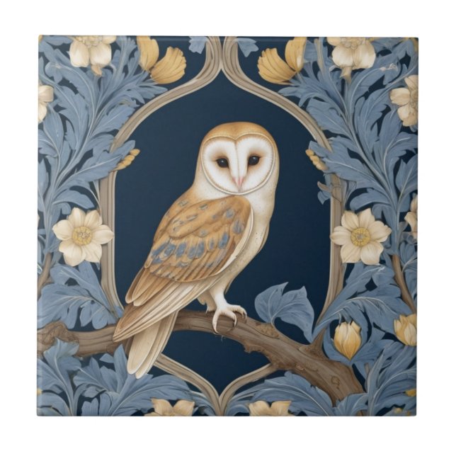 Carreau Style William Morris feutré Face droite Barn Owl (Devant)