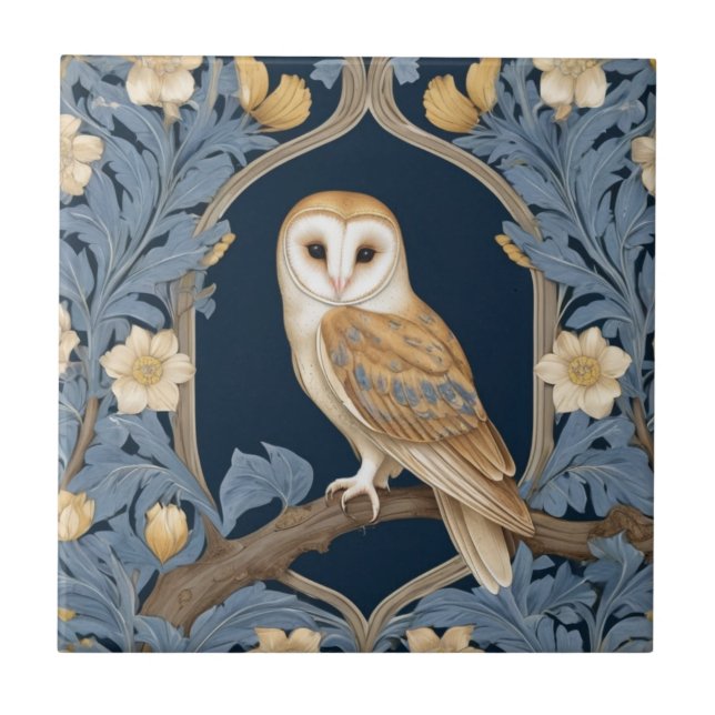 Carreau Style William Morris feutré Face gauche Barn Owl (Devant)