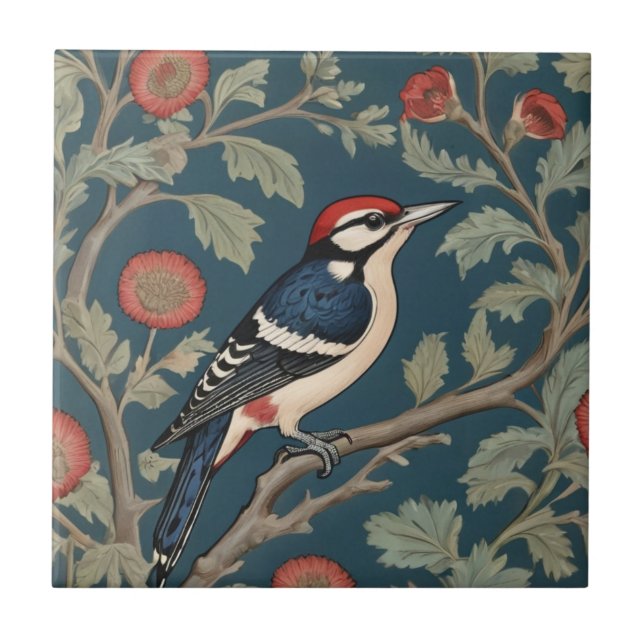 Carreau Style William Morris Grand pic tacheté Bird (Devant)