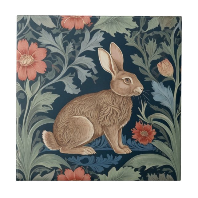 Carreau Style William Morris Rabbit droit face floral (Devant)