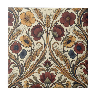 Carreau Style William Morris Rouge Or Fleur Motif Blé