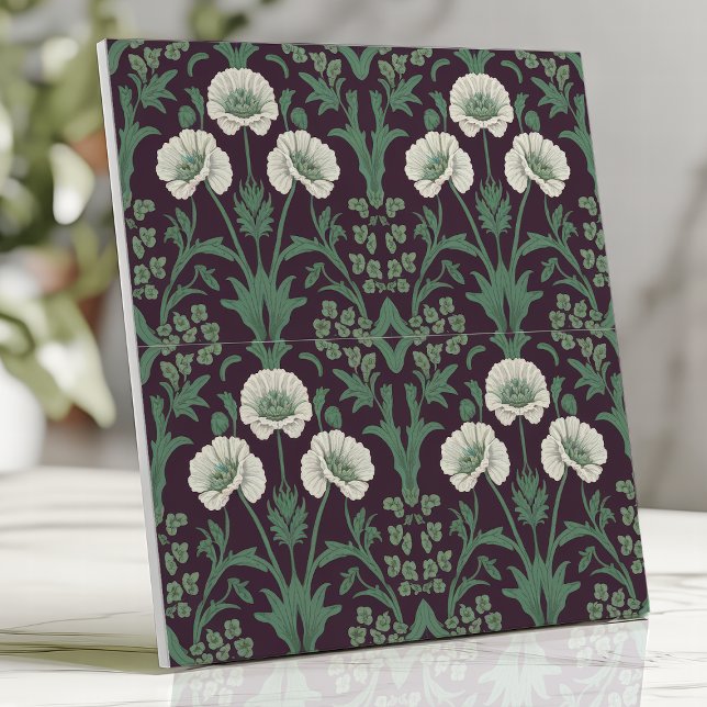 Carreau Style William Morris Vert et Ivoire Floral (Créateur téléchargé)