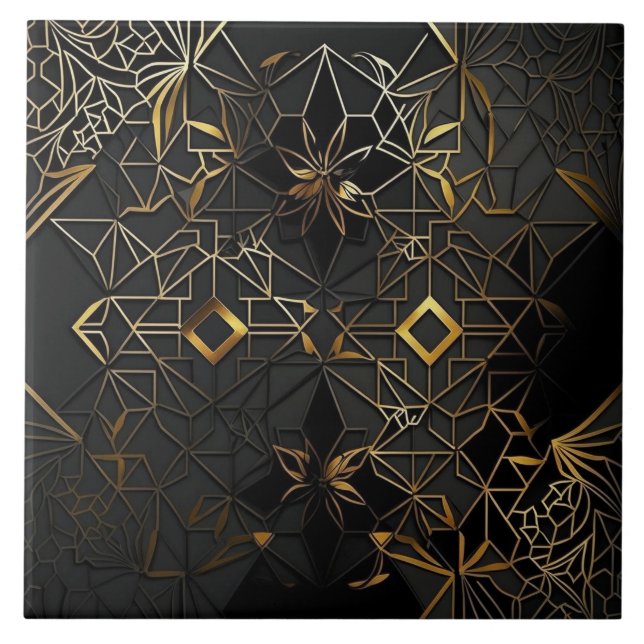 Carreau Stylish Black and Gold Mosaic Abstrait (Devant)