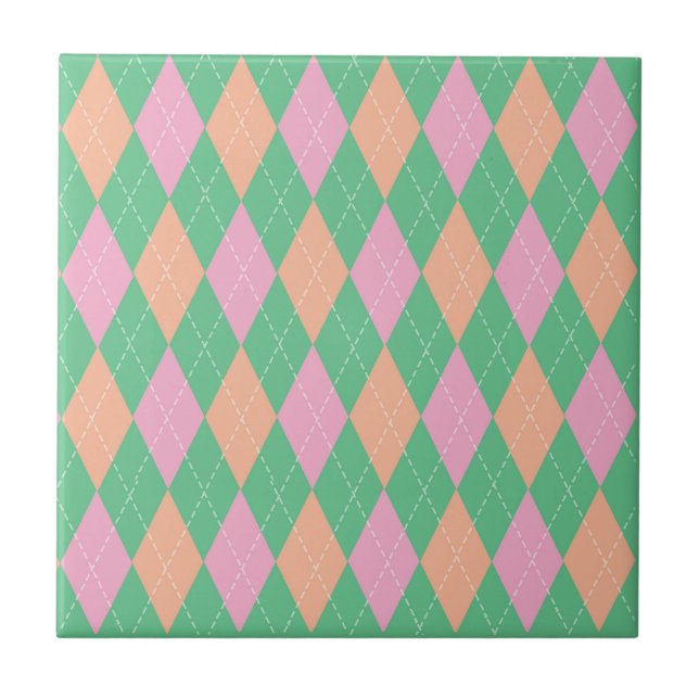 Carreau Stylish Green Orange Pink Argyle Pattern (Devant)