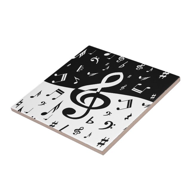 Carreau Stylish Treble Clef Wave Black and White (Côté)