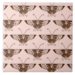 Carreau Stylized art Deco butterfly - chocolate and peach