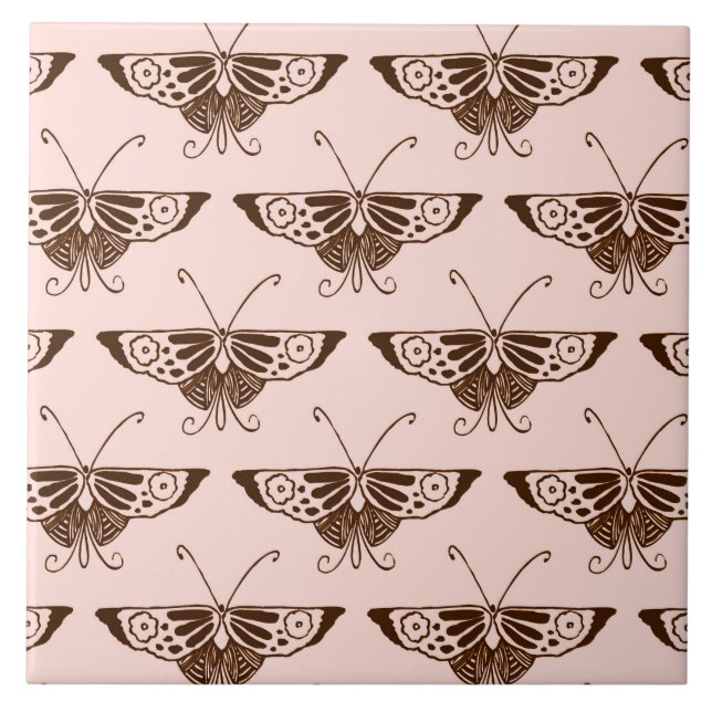 Carreau Stylized art Deco butterfly - chocolate and peach (Devant)