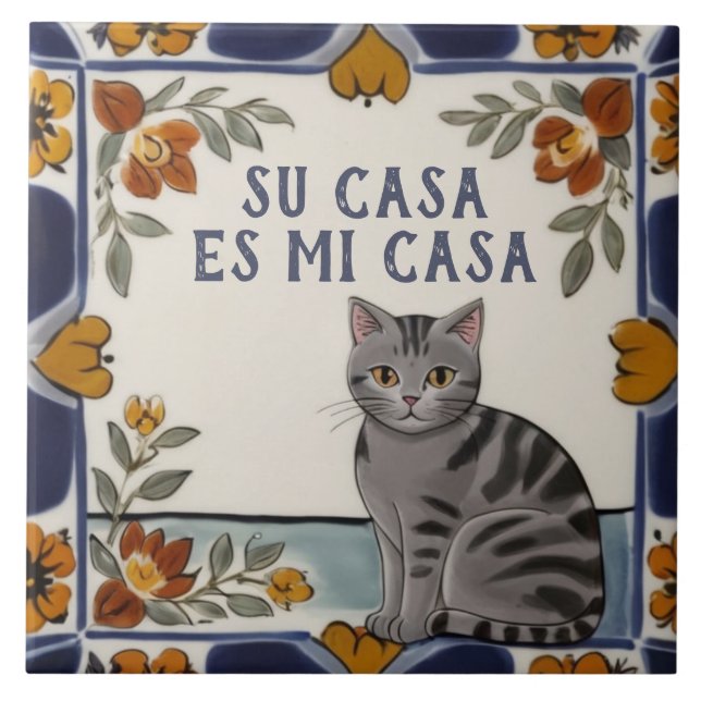 Carreau Su Casa est Ma Maison - Drôle d'Humour de Chat Esp (Devant)