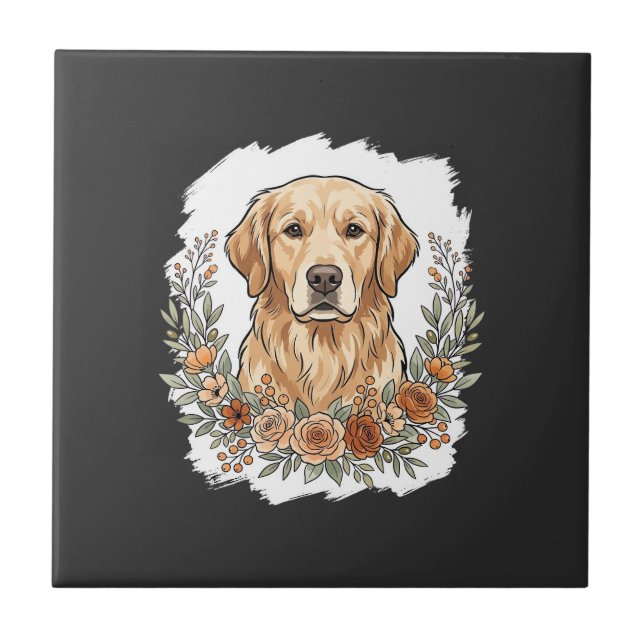 Carreau Sublimation Retriever Doré Floral (Devant)
