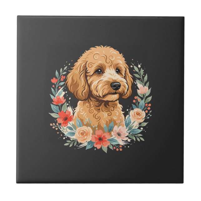 Carreau Sublimation ronde de chien floral (Devant)